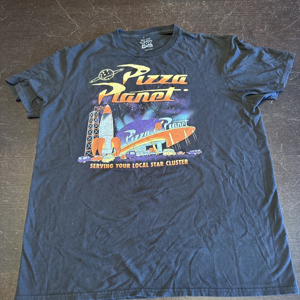 Pizza Planet Shirt Adult M Disney Pixar Black Graphic Toy Story Cotton